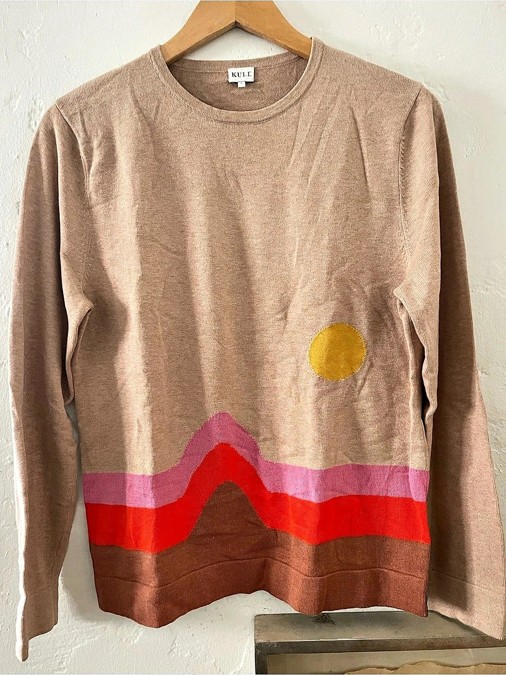 KULE Abstract Wave Sweater in Brown & Pink Size Small